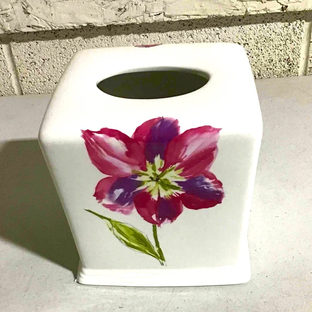 Floral Ceramic Tissue Cover with Pink Flower Design NIB